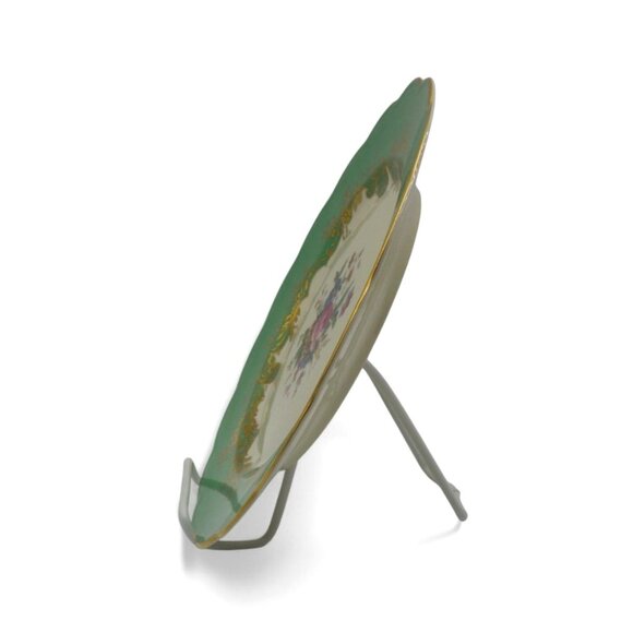 ROYAL BAYREUTH Green and Gold Floral Porcelain Plate, Germany Vintage 10.6" - Picture 8 of 12